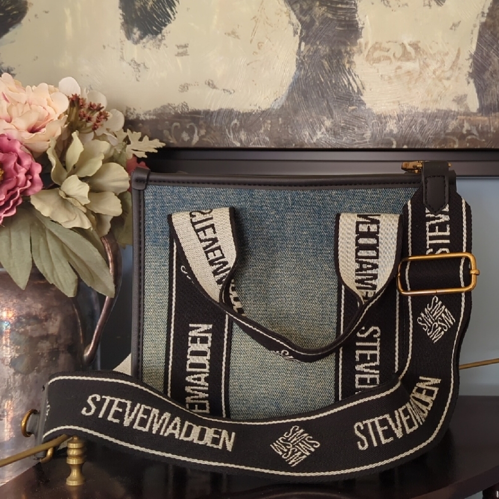 Steve Madden Denim and Black Shoulder Bag